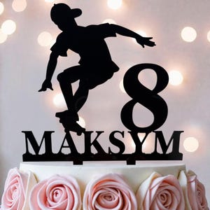 Adorno para pastel de cumpleaños de skater, decoración personalizada de acrílico para fiestas de skaters