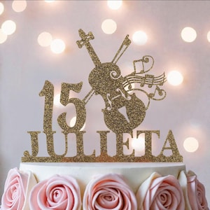 Adorno para pastel de violín con purpurina: Fiesta de cumpleaños musical personalizada