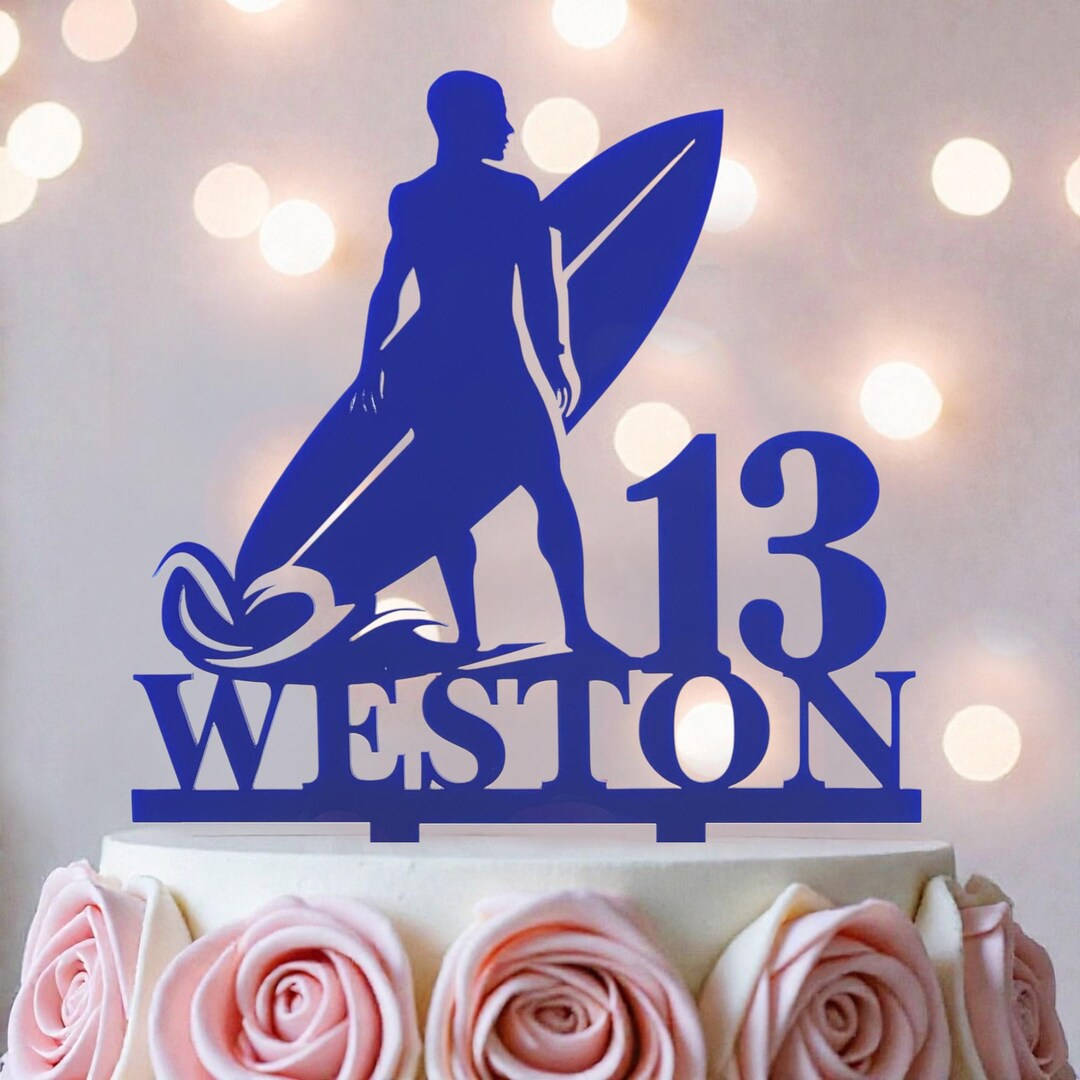 Surfing Birthday Cake Topper: Personalized Surfboard Party Decor - Etsy