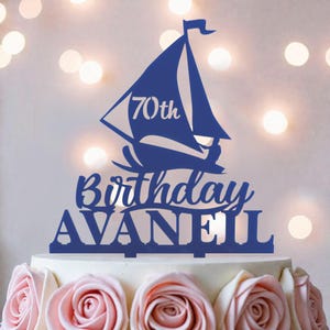 Adorno para tarta de cumpleaños con forma de velero, decoración personalizada para fiestas náuticas.
