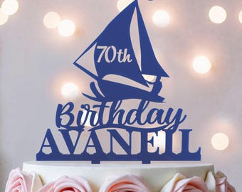 Sailboat Birthday Cake Topper, Personalized Nautical Party Decoration