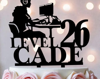 Gaming Birthday Cake Topper, Level Up Party Decoration