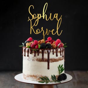 Personalized Wedding Cake Topper, Custom Script Cake Topper for Wedding and Anniversary, Customizable Cake Topper, Gold Silver Cake Topper
