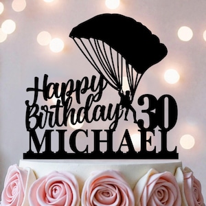 Personalized Skydiver Birthday Cake Topper: Acrylic Parachute Party Decor