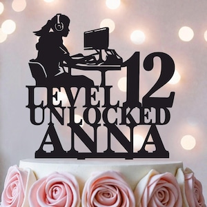 Personalized PC Gamer Cake Topper – Level Up Birthday Decor