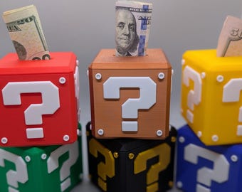 Mystery Block Piggy Bank – Mario-Inspired Coin Bank with Magnetic Closure | 3D Printed in Multiple Colors | Gamer Gift & Decor