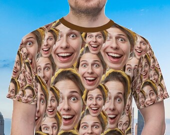 Custom Face All Over Print Photo T-Shirt, Personalized Funny Woman Face Custom Bride Groom Gift, Face Birthday Shirt, Bachelor Party Favor