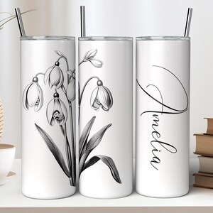 Personalized Birth Flower Tumbler, Custom Birth Flower Tumbler with Straw Bridesmaid Proposal Gifts Matching Wedding Tumbler To Go Mugs