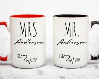 Personalized Mr. and Mrs. Coffee Mugs, Custom Mr. Mrs. Coffee Mugs, Husband and Wide Mugs, Bride and Groom Set, New wife Gift