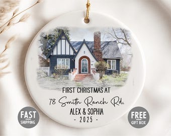 Custom Watercolor House Painting Ornament, Personalized New Home Christmas Ornament, Christmas Photo Gift, Watercolor Photo Ornament