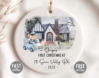 Adorno navideño personalizado con pintura de acuarela para casa, adorno navideño personalizado para casa nueva, regalo navideño con foto, adorno con foto de acuarela