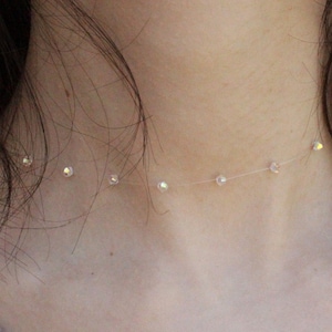 Minimalist Necklace: Crystal Aurore Boreale Swarovski Elements= Illusion * Floating * Invisible * Iridescent & Wedding Choker Necklace