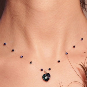 Minimalist Pendant Necklace= Blue Swarovski Elements: Illusion * Invisible * Iridescent * Nylon Necklace & Wedding Pendant Choker