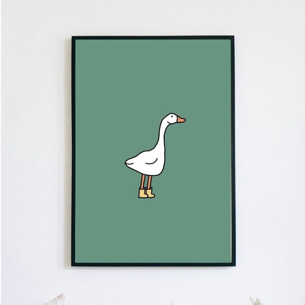 Digital Minimalist Goose Art with Green Background