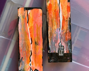 Two small mixed media originals on wood