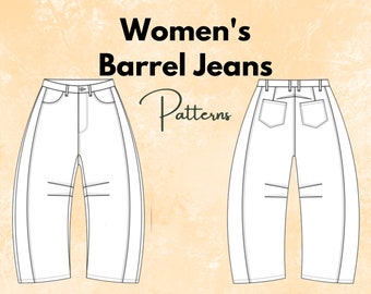 Women's Barrel Jeans Sewing Pattern, Sewing Pattern, Women Pants, Pleated Pants, Trousers, Linen Pants, Pajama Pants, Clothing Patterns