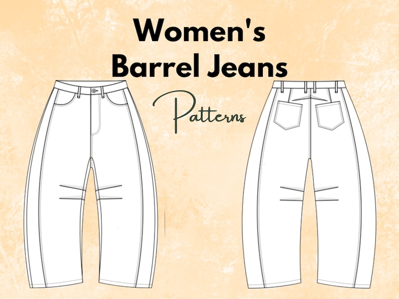 Women's Barrel Jeans Sewing Pattern, Sewing Pattern, Women Pants ...