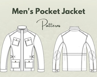 Men's Pocket Jacket Sewing Pattern, Sewing, Men Jacket Pocket, Bomber Jacket, Sweatshirt Pattern, Vest Pattern, Jacket Patterns, Pattern