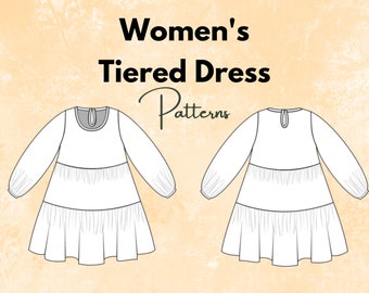 Women's Tiered Dress Sewing Pattern, Sewing Pattern, Dress Sewing Pattern, Dress Pattern, flower Girl Dress, Linen dress, Cottagecore dress