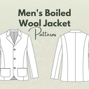 Könnte beinhalten: Ein weißes Wollmantel-Muster aus gekochter Wolle mit einem dreiknopfigen Vorderteil und zwei Pattentaschen. Das Muster wird von vorne und hinten gezeigt.