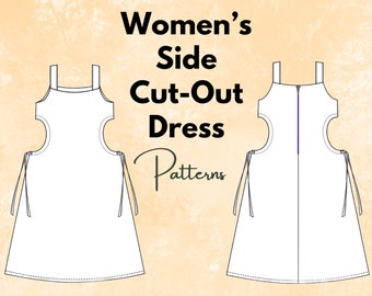 Women's Side Cut-out Dress Sewing Patterns, Summer Patterns, Midi Dress, Linen Dress Pattern, Girls Dress Pattern, Cottagecore Dress