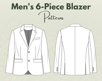 Men's 6-Piece Blazer Sewing Pattern, Five Different File Formats, Industrial Standard Tech Pack, Classic Suit Jacket for Men, Sewing Pattern