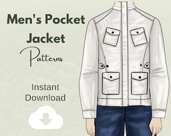 Cartamodello giacca tascabile da uomo, cucito, tasca della giacca