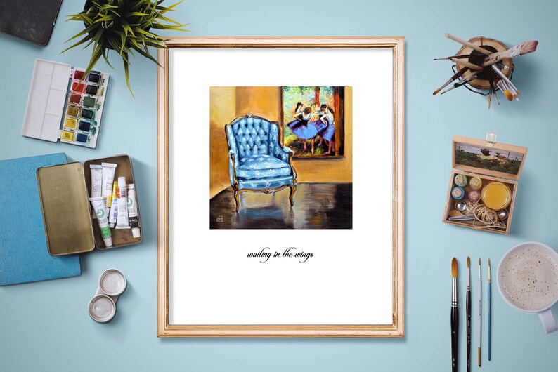 Art Print Degas Ballerina Ballet Dance Blue Chair Waiting In The Wings Original By Artist Kimberly Applegate Square Or 8x10 Ready To Frame