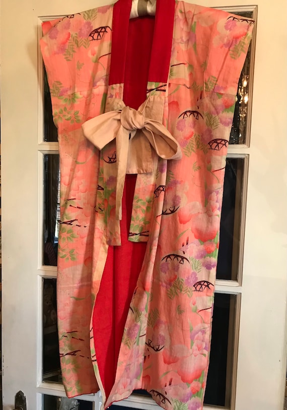Vintage 1940s Japanese Vest, Robe, Pink Print - image 1
