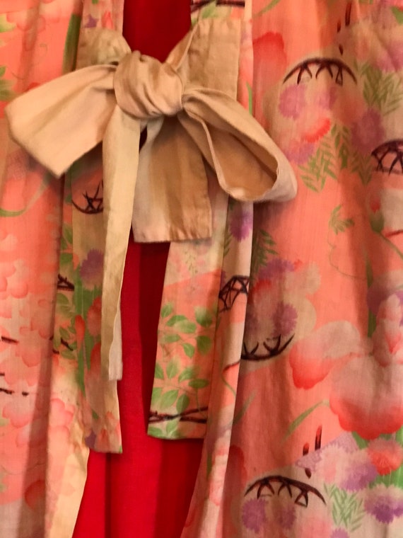 Vintage 1940s Japanese Vest, Robe, Pink Print - image 4