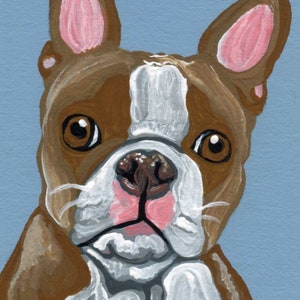 Peinture miniature à la gouache originale ACEO ATC/Red Boston Terrier/chien/Portrait Art-Carla Smale image 1