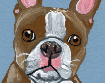 Peinture miniature à la gouache originale ACEO ATC/Red Boston Terrier/chien/Portrait Art-Carla Smale