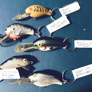 Vintage Fischköder Schlüsselanhänger ....Echte Fischköder ....Niedliche Geschenkidee ....Vintage Köder