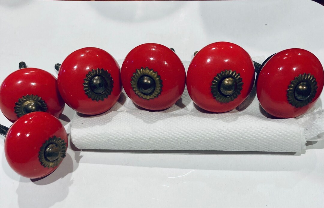 Vintage Red Ceramic Ball Drawer Pulls....set of 6 Etsy