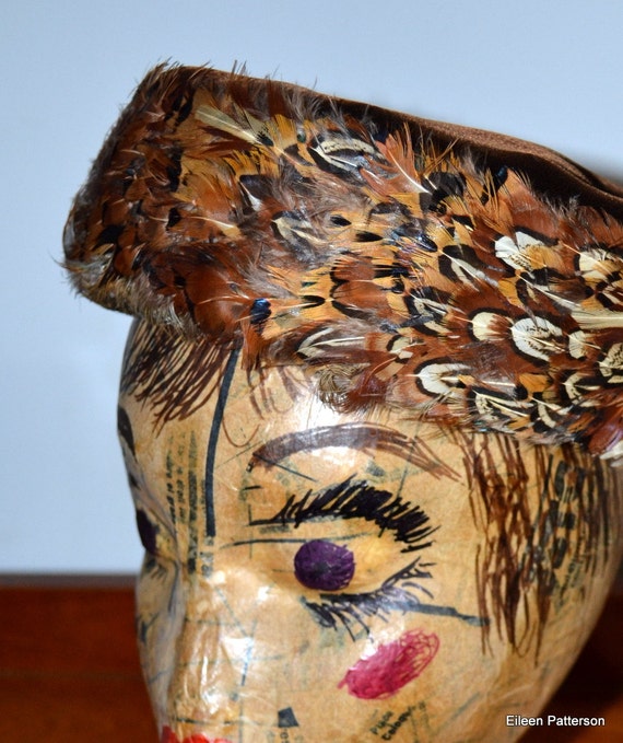 Vintage Pillbox Pheasant Feather Hat 1950's 50's F