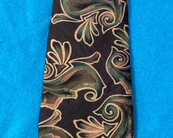 Christian Dior Monsieur  Brown And Green  Pattern....Silk Necktie....Vintage Men's Silk Necktie.....Floral Necktie