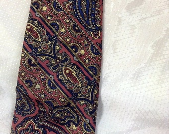 Vintage Silk Paisley Necktie - 60s Pink & Blue, Made in USA