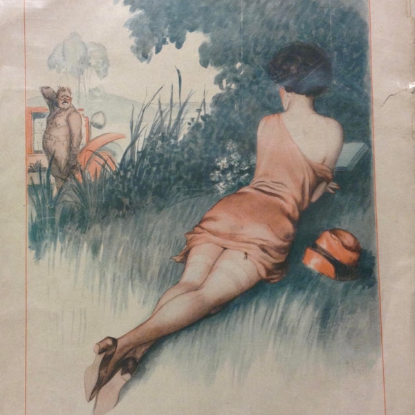 Vintage Art Deco Print 1926 Edition La Vie Parisienne French Magazine "A Nice Side of the Question"