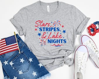 Stars Stripes Lake Nights Shirt, America, Fourth of July, Lake Vibes, Lake Vacation, Boating Tank, Pontoon, Lake Life Tee, Lake Gift, USA