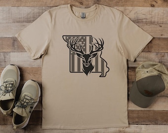 Custom Deer Hunting American Flag Shirt, Deer Hunter Tee, Hunting Season, Gift for Hunter, USA Deer Hunting, Hunting Lover,  Hunting Dad