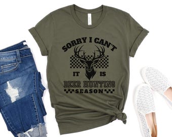 Deer Hunting Season Shirt, Funny Hunting Shirt, Sorry I Cant, Retro Checkered Deer Tee, Hunting Lover Gift, Women Hunting, Camo Coquette Bow