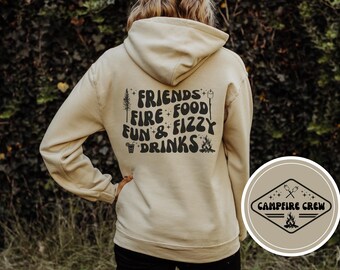 Campfires and Cocktails, Campfire Crew Sweatshirt, Bonfire Hoodie, Camper Gift, Nature Lover, Outdoor Adventure, Camp Bach, Cabin Crew