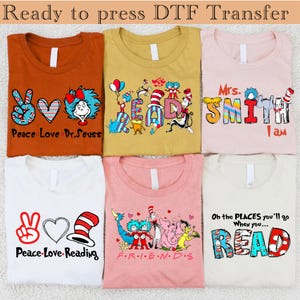 Dr Seuss Day Cartoon Characters Dtf Transfer, Read Across America Dtf, Cat In The Hat Shirt, Horton Dtf, Dr Seuss Teacher Dtf