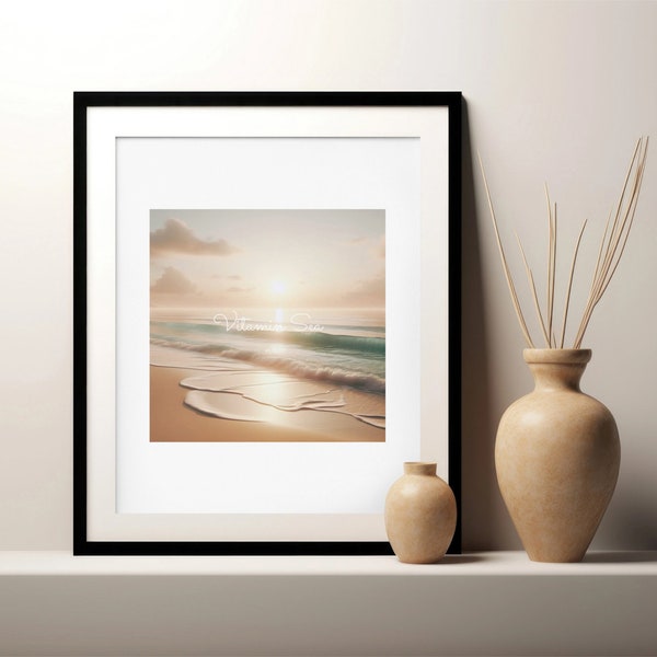 Vitamin Sea I Tranquil Seashore Print, Coastal Beach Scene in Neutral Tones, Serene Wall Art for Home Decor, Perfect Housewarming Gift