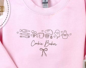 Embroidered Cookie Baker Sweatshirt, Embroidery Cook Hoodie, Chef Embroidered Sweatshirt, Pastry Chef Hoodie, Embroidered Bakery Sweatshirt