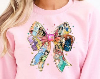Coquette Bow Disney Princess Sweatshirt, Birthday Princess Hoodie, Girl Princess Gift, Elsa Hoodie, Cinderella Sweatshirt, Rapunzel Hoodie