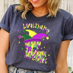 Louisiana Shirt, Fleur De Lis Tee, Jester Hat Tshirt, Festival Tee, NOLA Tshirt, Carnival Tee, Mardi Gras Tshirt, Fat Tuesday Tee, Beads Tee