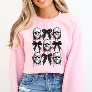 Halloween Skull Sweatshirt, Horror Skull Hoodie, Skeleton Sweatshirt, Halloween Gift, Coquette Bow, Halloween Party,Spooky Season Sweatshirt