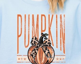 Pumpkin Season Sweatshirt, Leopard Coquette Bow Hoodie, Pumpkin Kid Sweatshirt, Fall Season Gift, Harvest Festival Wear, Farmer Sweatshirt