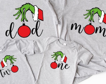 Custom Grinch Christmas Family Shirt, Personalized Family Grinchmas Tee, Grinch Onepiece, Christmas Group Shirt, Dad Mom New Born Grinch Tee